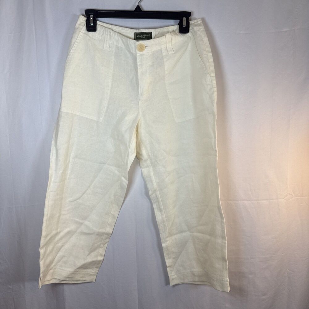 Women’s Eddie Bauer Cream Wide Leg Linen Capri Pants Size 8 Petite NWOT